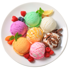 Several round ice creams on a plate